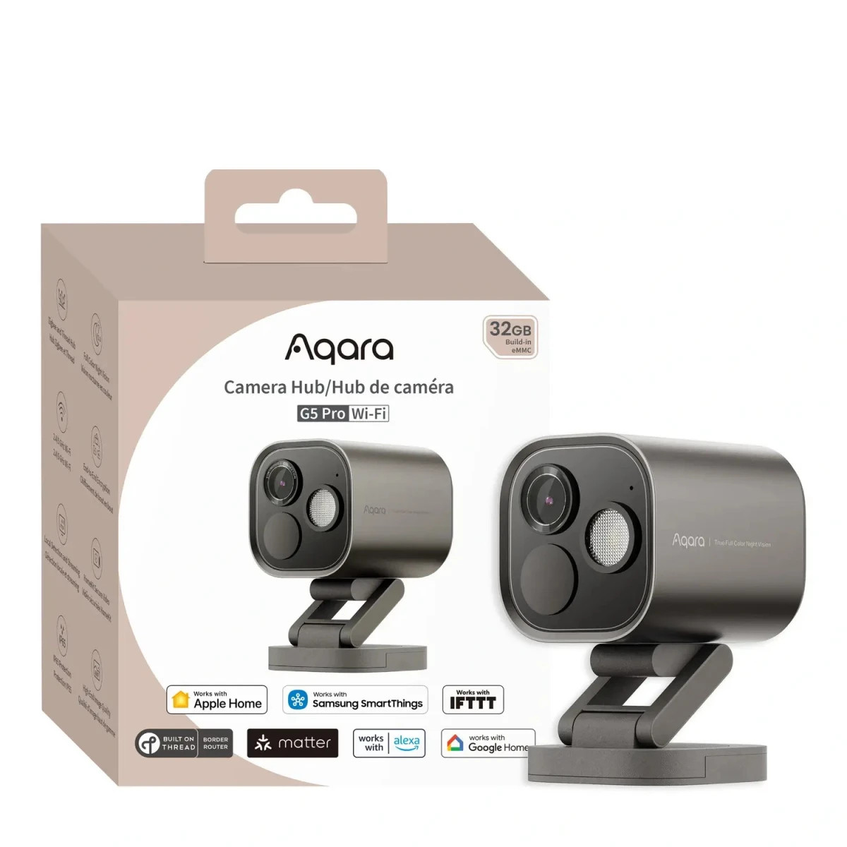 camera inteligenta aqara hub g5 pro, wifi, gri cu hub zigbee incorporat